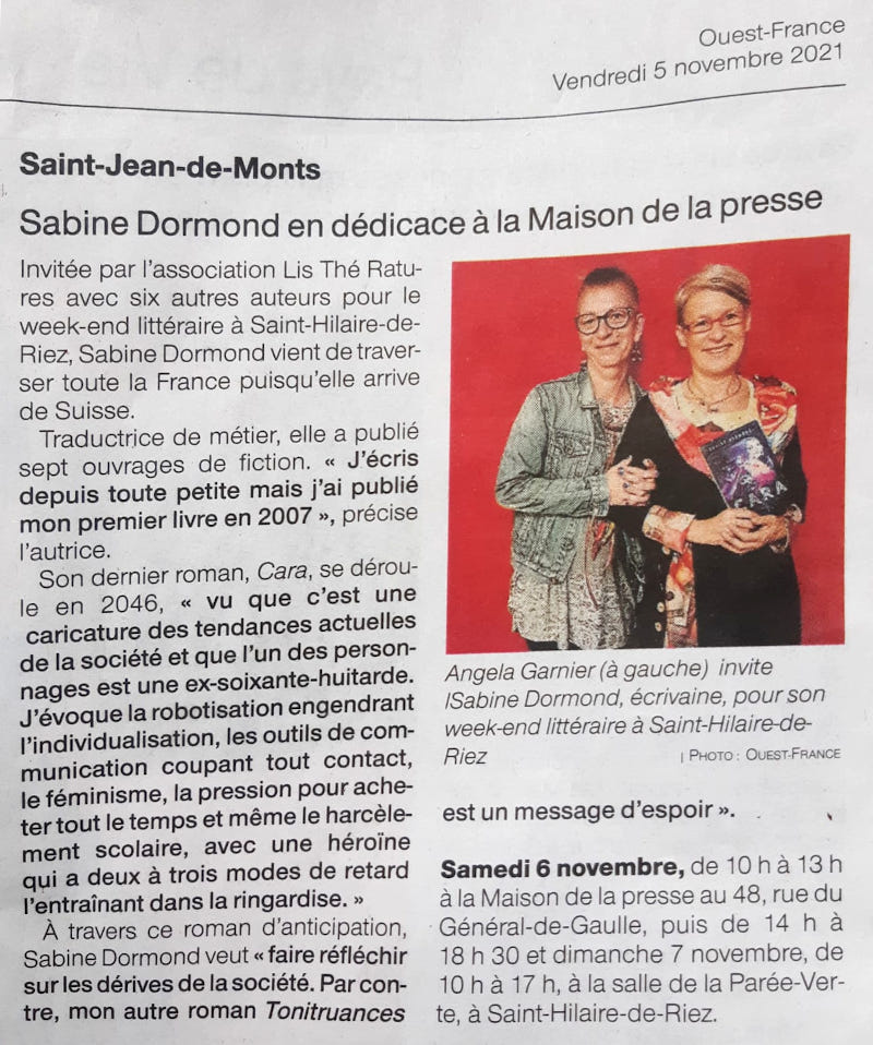 Sabine Dormond en ddicace  la Maison de la presse, St-Jean-de-Monts, le 5 novembre 2021