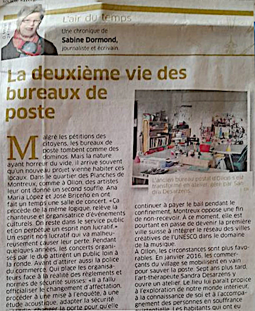 La deuxime vie des bureaux de poste - Sabine Dormond - Article paru dans L'air du temps de Riviera-Chablais le 27 mars 2024