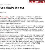 Une histoire de coeur, Hélène Dormond - La Liberté de Fribourg, 3 septembre 2016 (cliquer ICI)