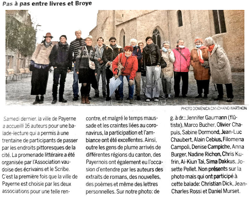 Balade lecture, Payerne - Pas  pas entre livres et Broye - Journal de la Broye, 30 septembre 2020