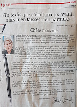 Coronavirus: la lettre à nos aînés de Sabine Dormond - Le Nouvelliste, 6 avril 2020