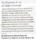 Les fragments de vie de Sabine Dormond. Le Temps, 17 avril 2022 (cliquer ICI)